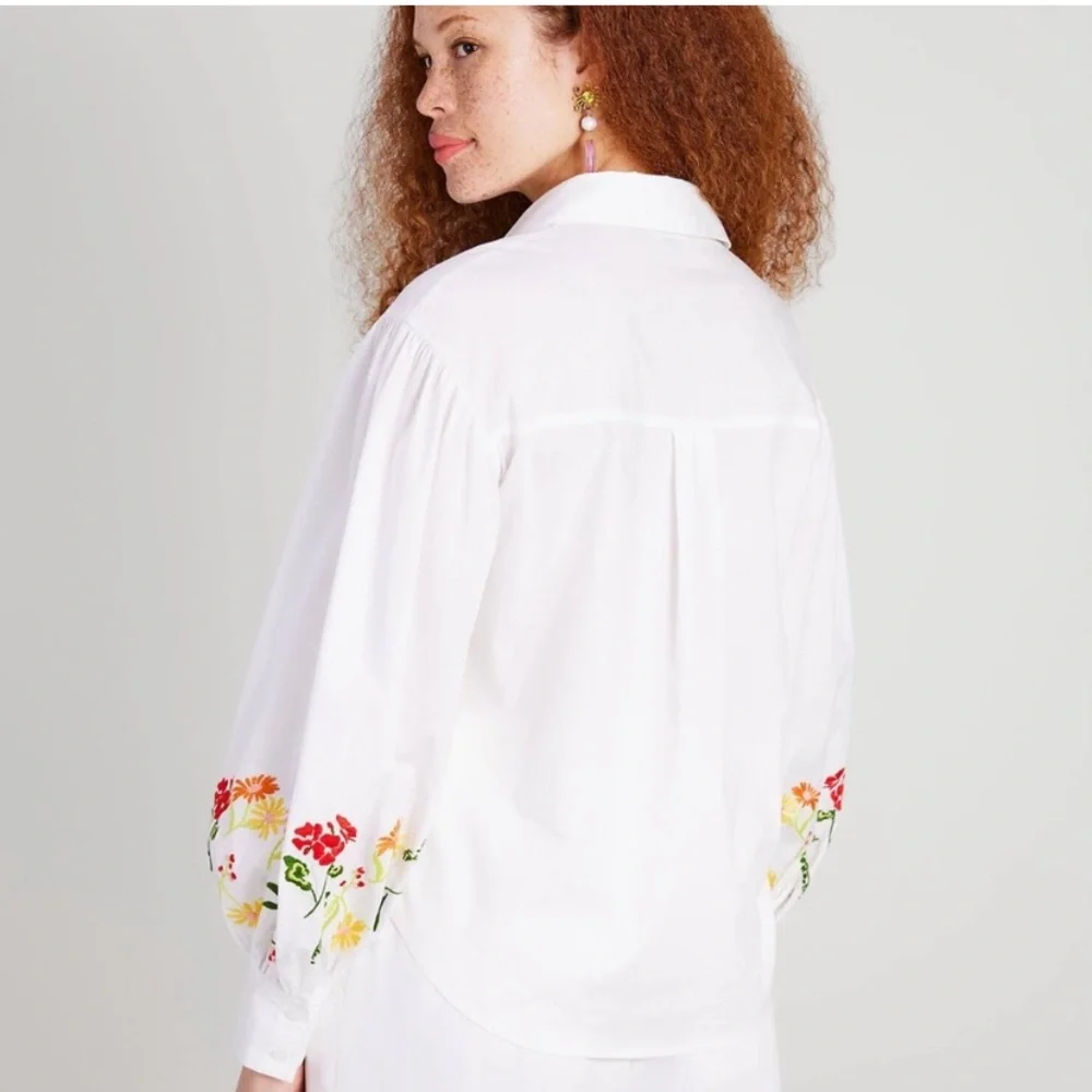 NWT Kate Spade floral embroidered button down blouse - Picture 8 of 9